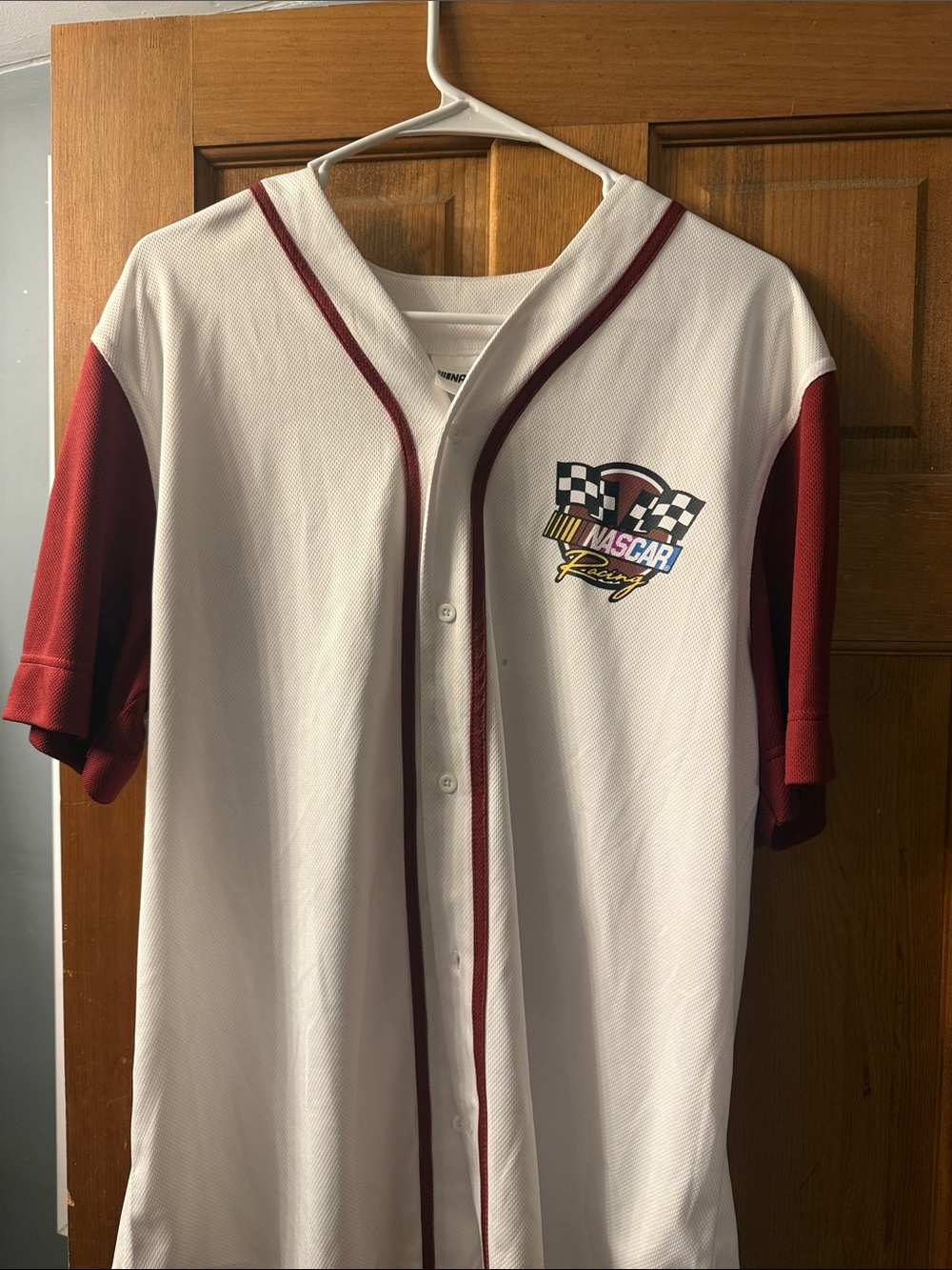 NASCAR Kids White and Maroon Button Baseball Jersey